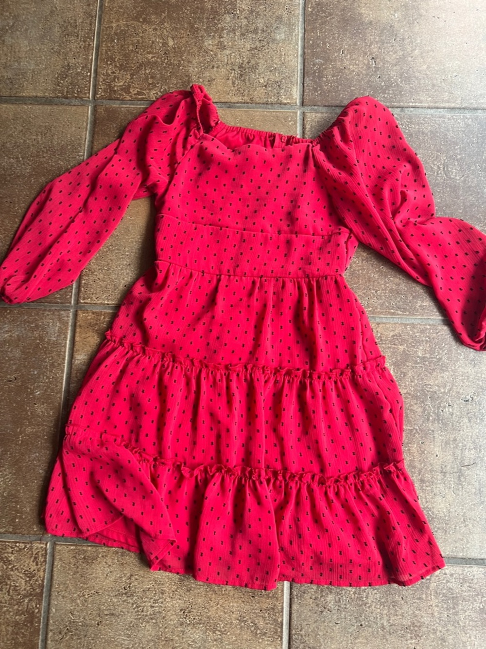 Girls' Red Tiered Long-Sleeve Dress